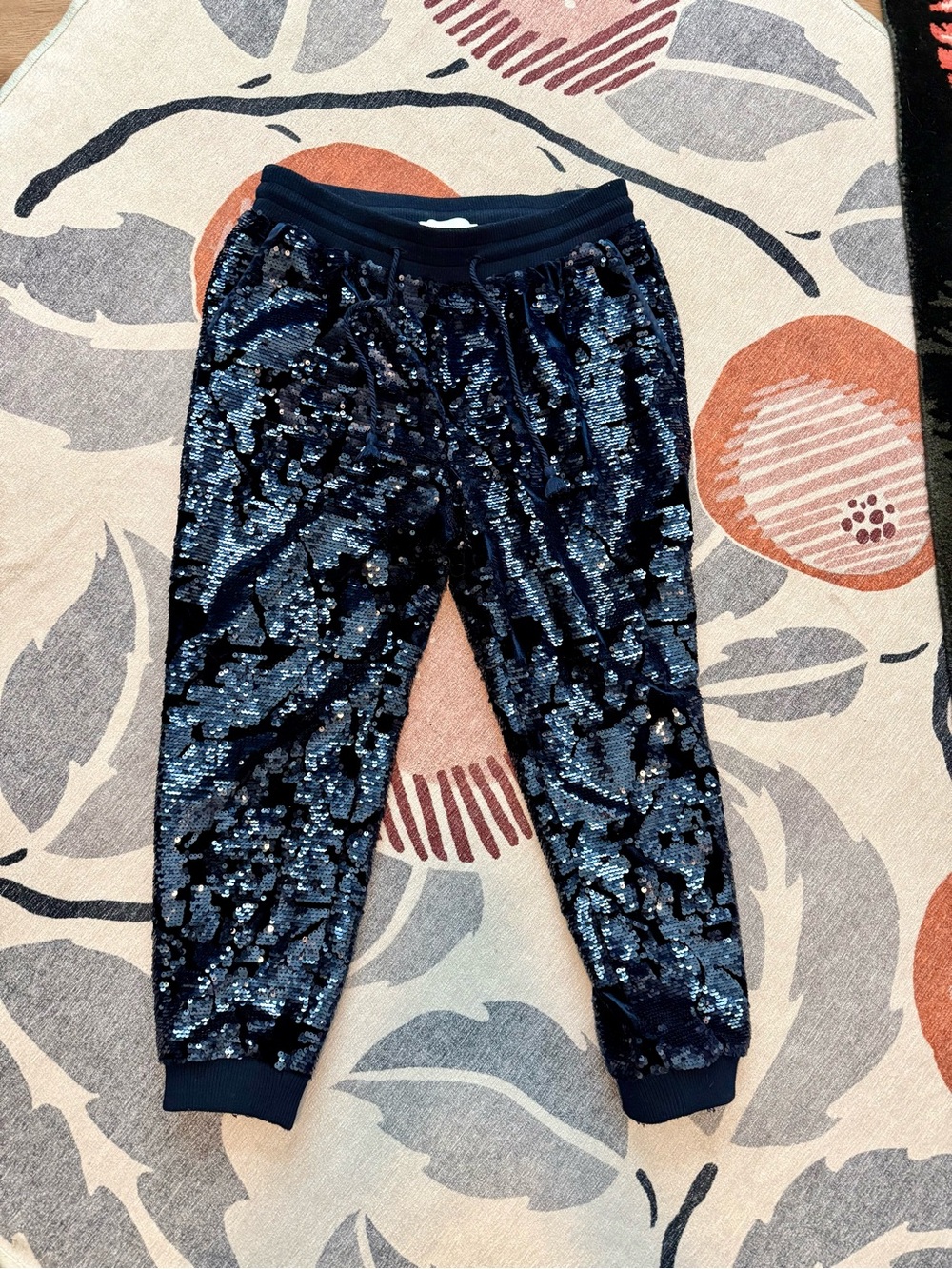 Anthropologie Navy Velvet and Sequin Jogger Pants